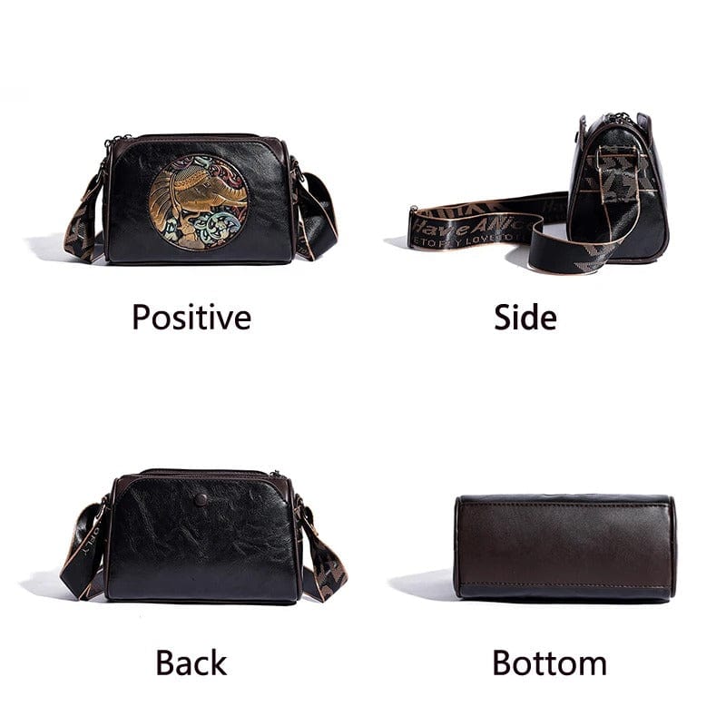 Women's Shoulder Bag with Elephant Embroidery – High-Quality Leather Messenger Bag