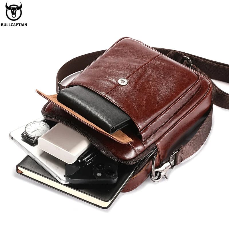 BULLCAPTAIN Men's Genuine Leather Shoulder Bag – Multifunctional Crossbody Handbag