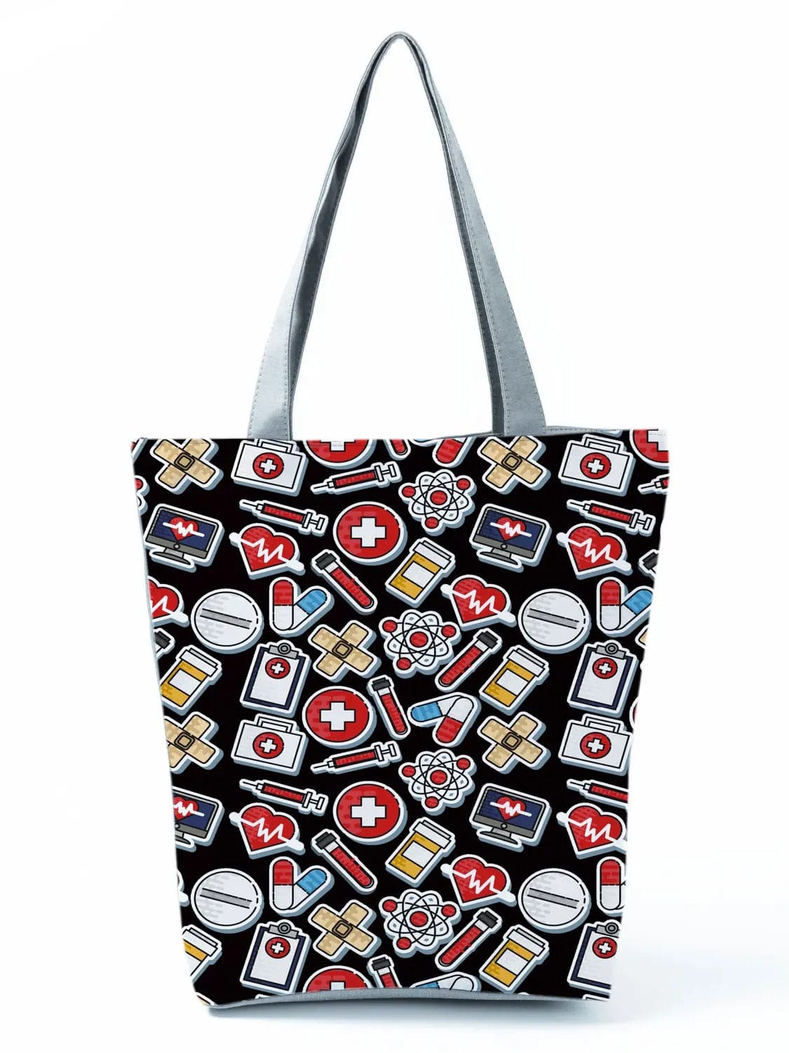 CartoonNurse Ladies Printed Handbag – Foldable High Capacity Eco Reusable Shoulder Bag for Travel & Shopping