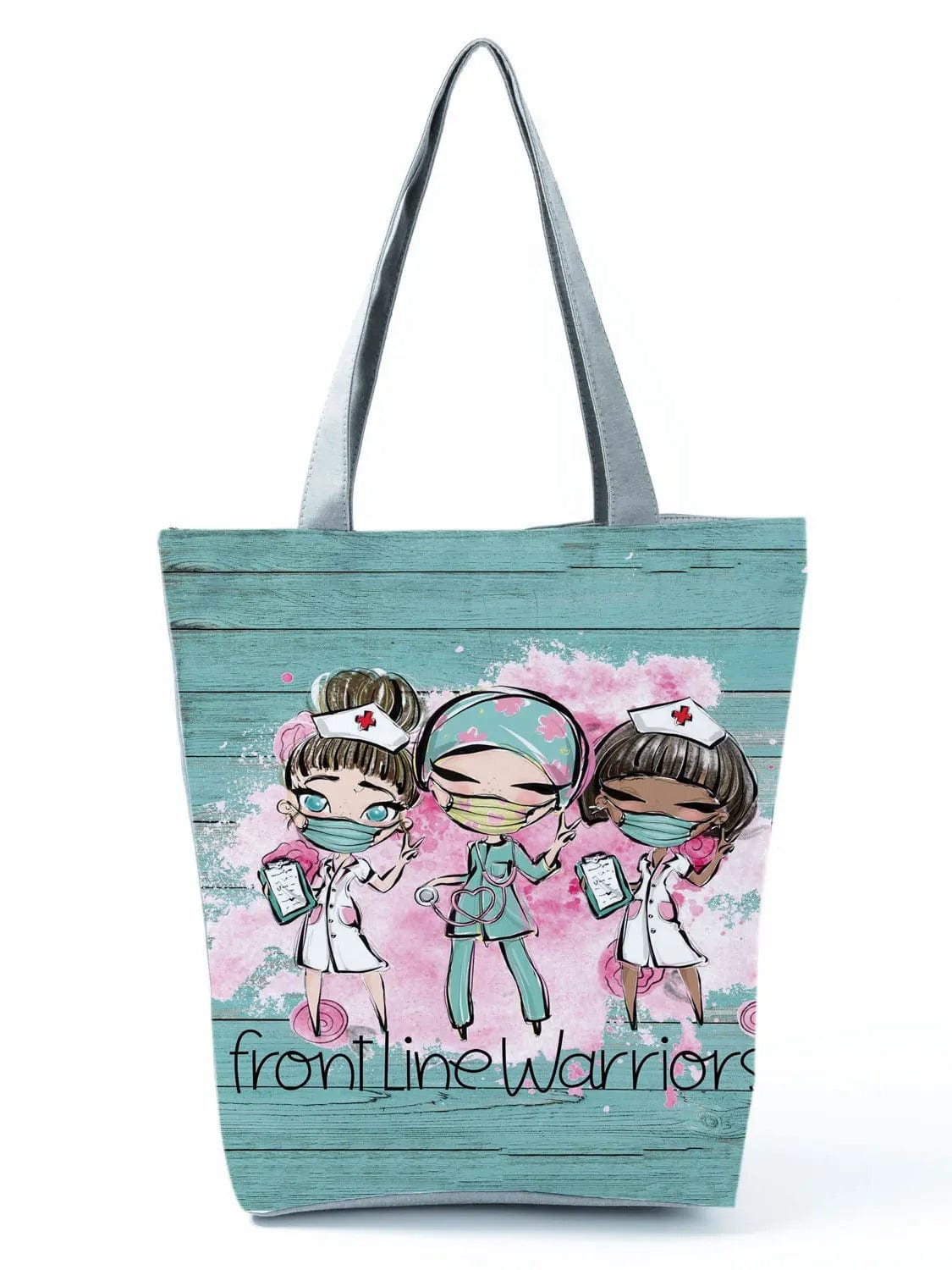 CartoonNurse Ladies Printed Handbag – Foldable High Capacity Eco Reusable Shoulder Bag for Travel & Shopping