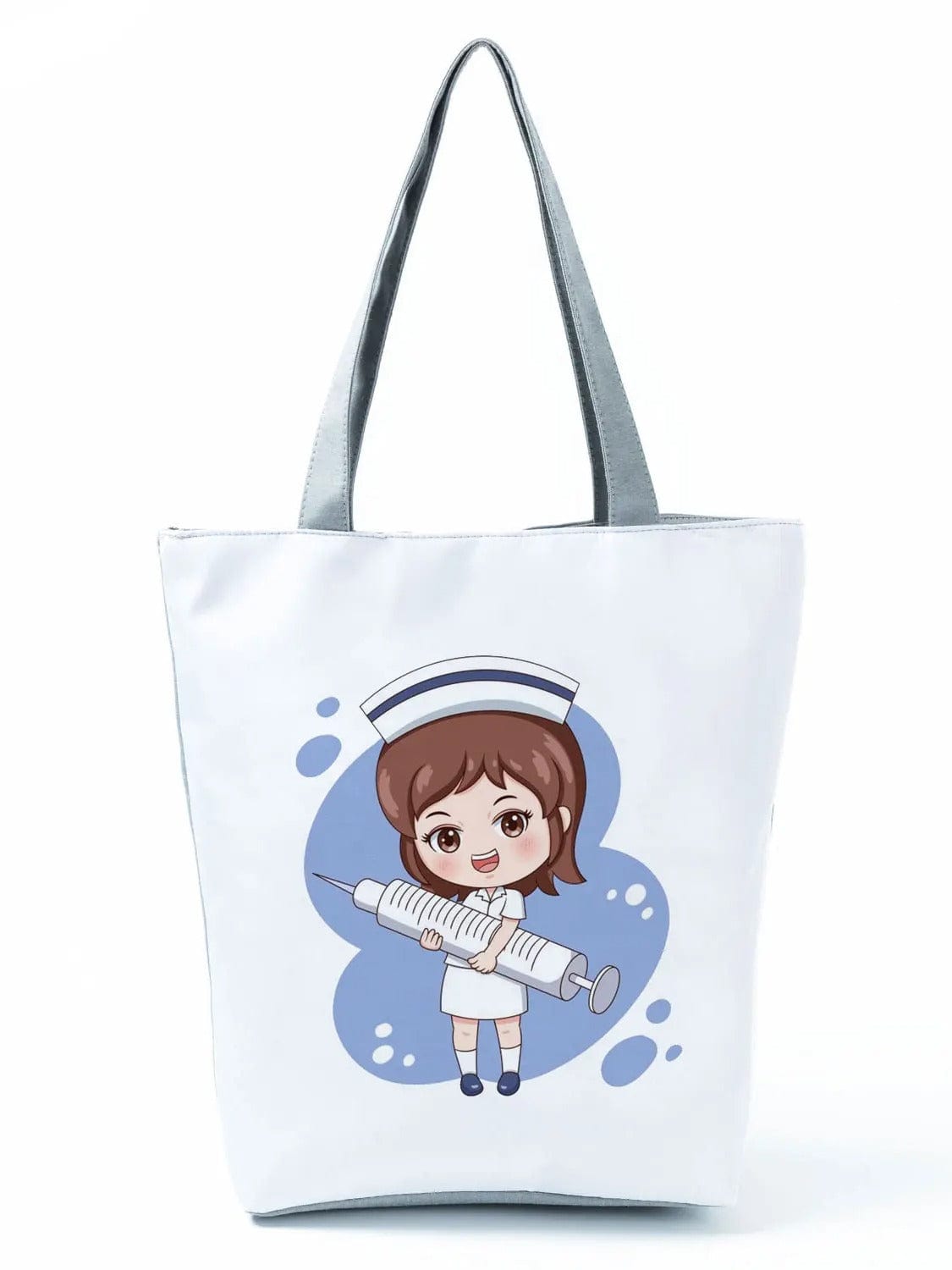 CartoonNurse Ladies Printed Handbag – Foldable High Capacity Eco Reusable Shoulder Bag for Travel & Shopping