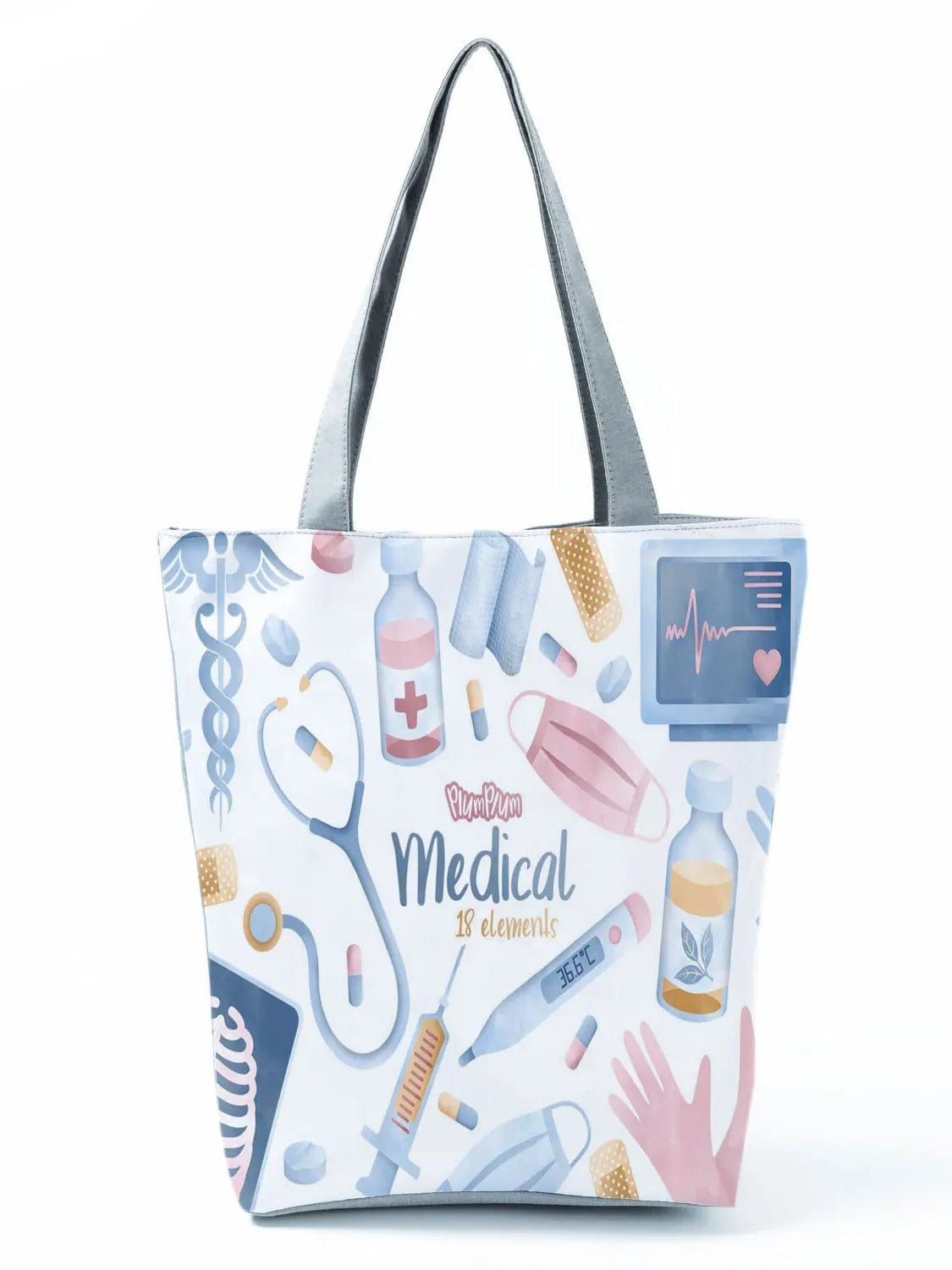CartoonNurse Ladies Printed Handbag – Foldable High Capacity Eco Reusable Shoulder Bag for Travel & Shopping