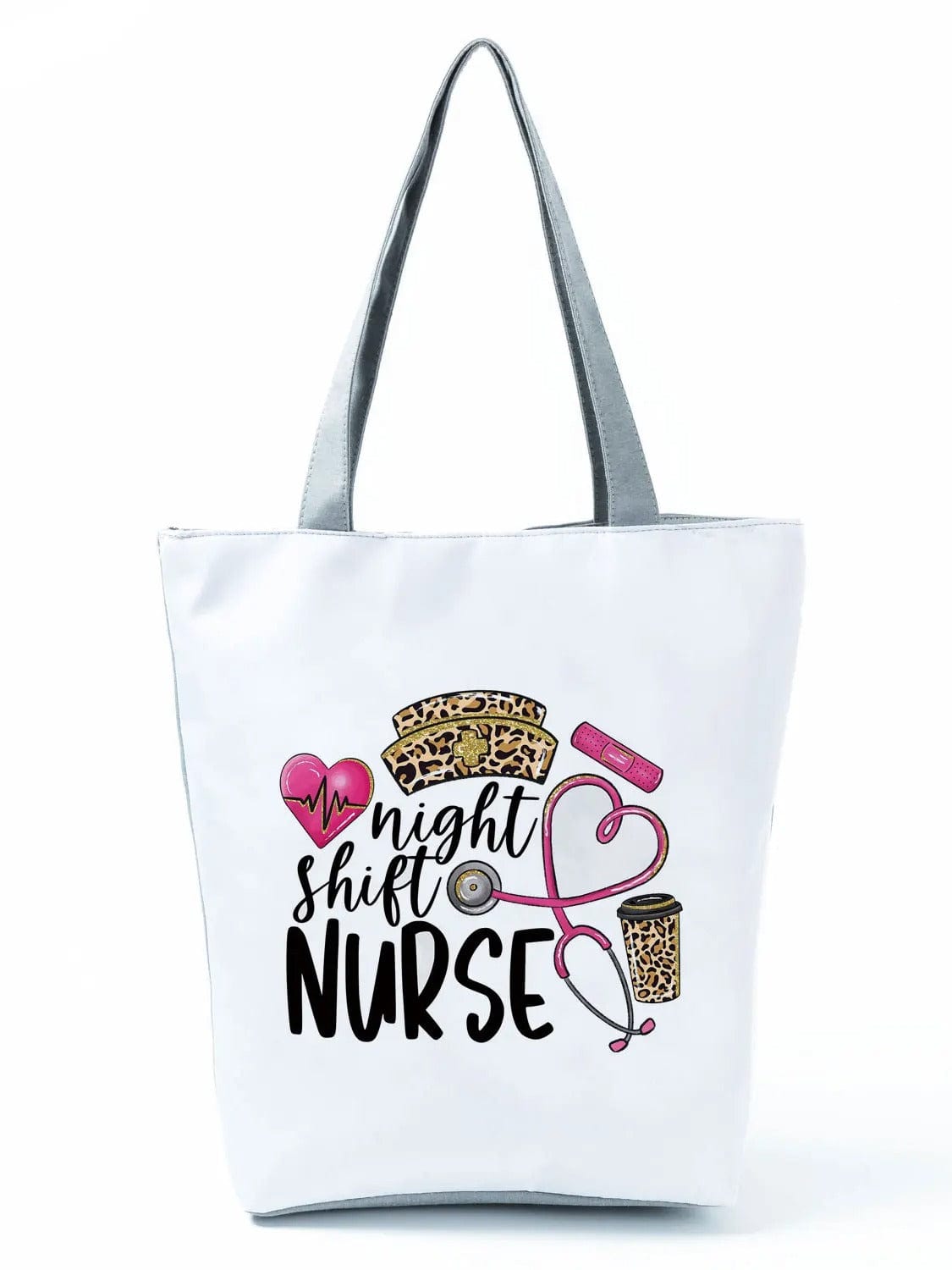 CartoonNurse Ladies Printed Handbag – Foldable High Capacity Eco Reusable Shoulder Bag for Travel & Shopping