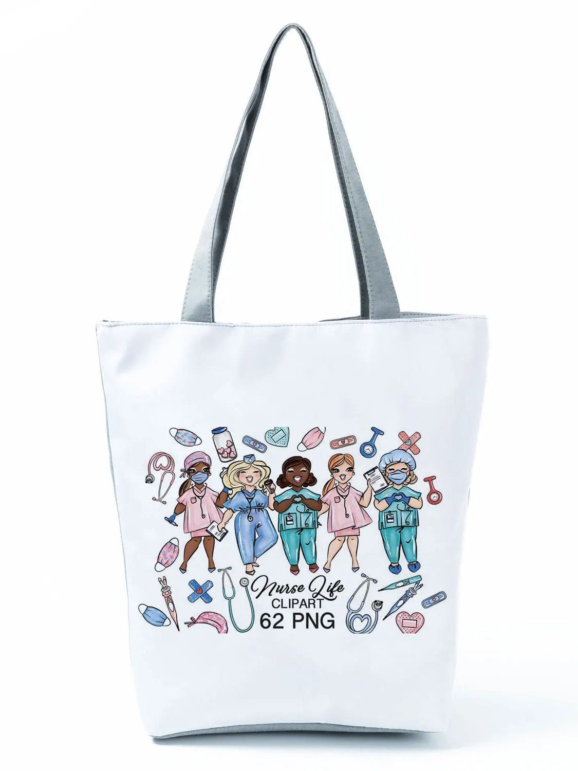 CartoonNurse Ladies Printed Handbag – Foldable High Capacity Eco Reusable Shoulder Bag for Travel & Shopping