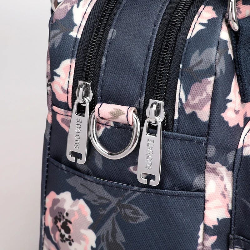 Flora Luxe Women's Floral Crossbody Bag - Durable Nylon, Multi-Pocket Shoulder