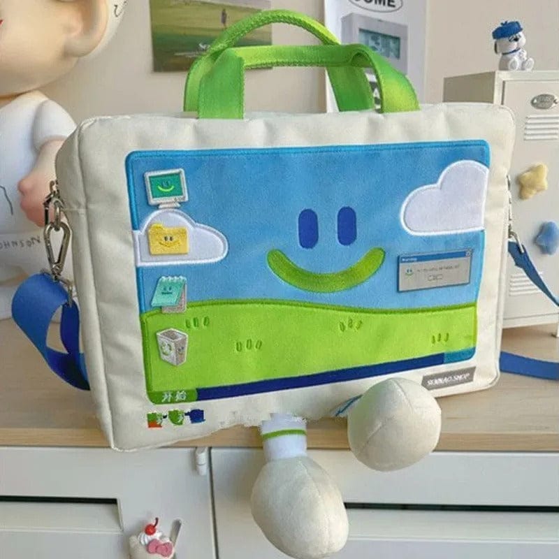 Funny Cartoon Smiling Face Shoulder Bag – Embroidered Large Capacity Laptop Bag