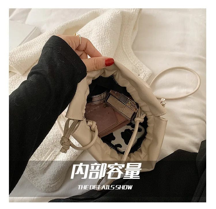 Korean Fashion Lady Shoulder Bag | Cute Drawstring Bucket Crossbody Bag for Women,