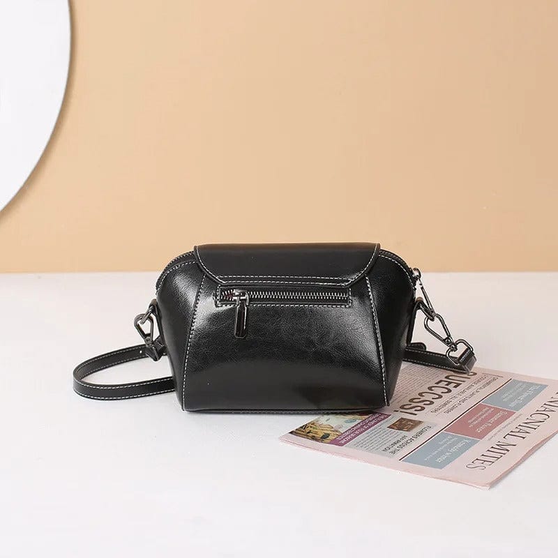 Oil Wax Cowhide Leather Crossbody Bag for Women | Fashionable Small Shoulder Shell