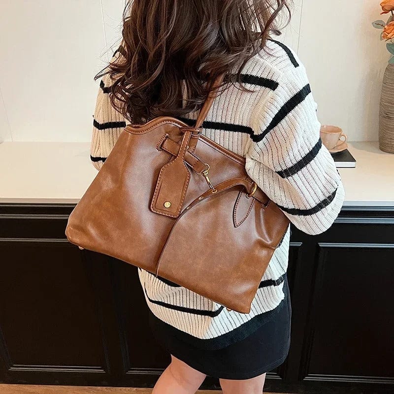 LEFTSIDE PU Leather Retro Tote Bag for Women – 2024 Winter Y2K Trend Shoulder
