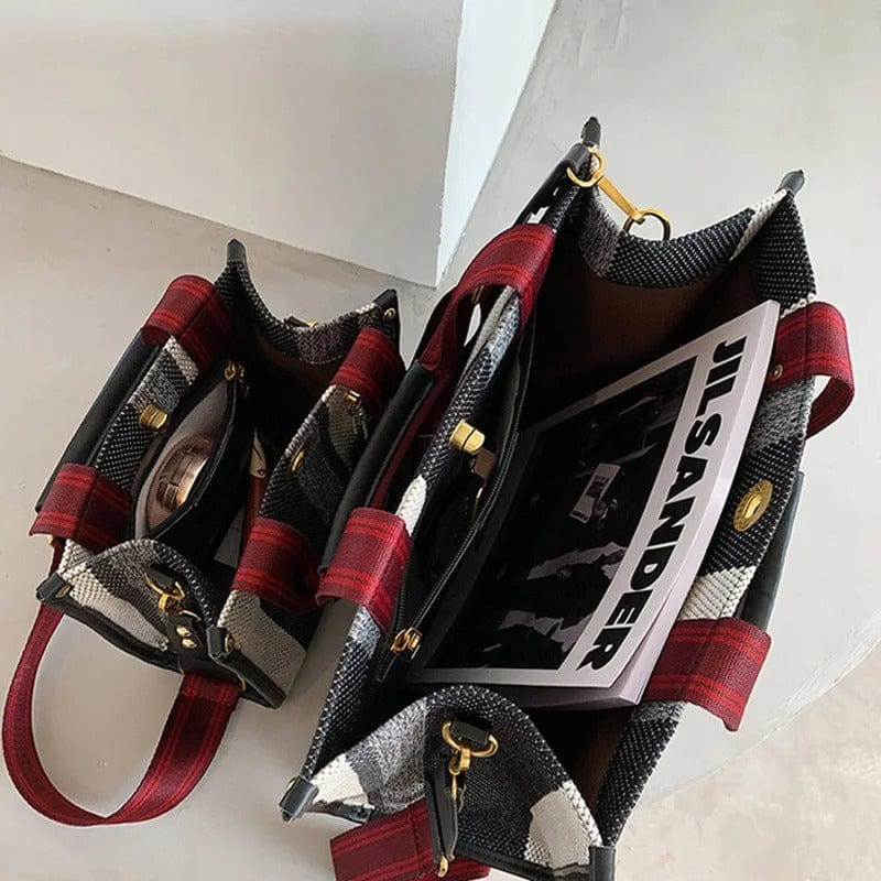 BXWJ Canvas Stripe Tote Bag – Vintage Shoulder & Crossbody Handbag, Large & Small Sizes,