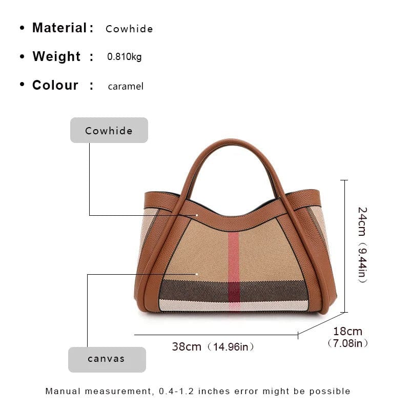 Aidrani 2024 Retro Checkered Women's Handbag – Large Canvas & Cowhide Tote Bag