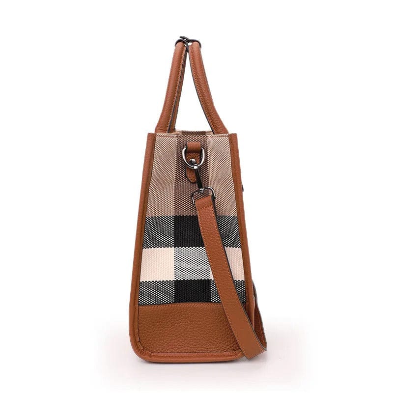 Aidrani Plaid Canvas Handbag – Classic Women’s Large Capacity Cowhide Shoulder