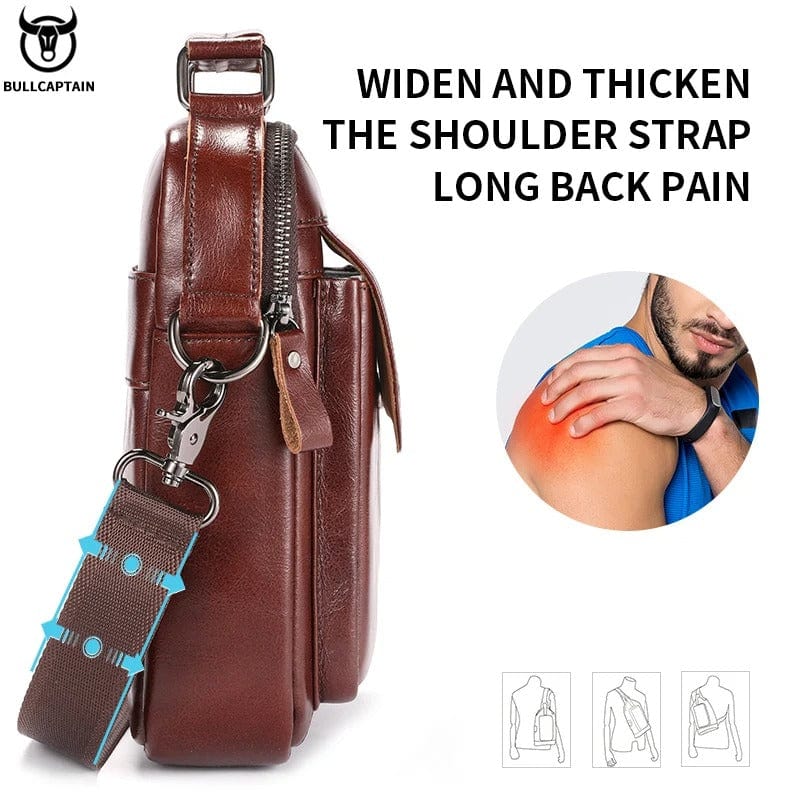 BULLCAPTAIN Men's Genuine Leather Shoulder Bag – Multifunctional Crossbody Handbag