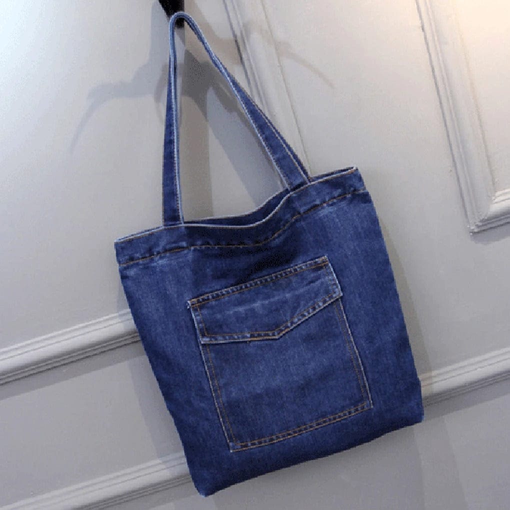 Denimica Large Capacity Denim Shoulder Bag – Fashionable Solid Color Canvas Handbag