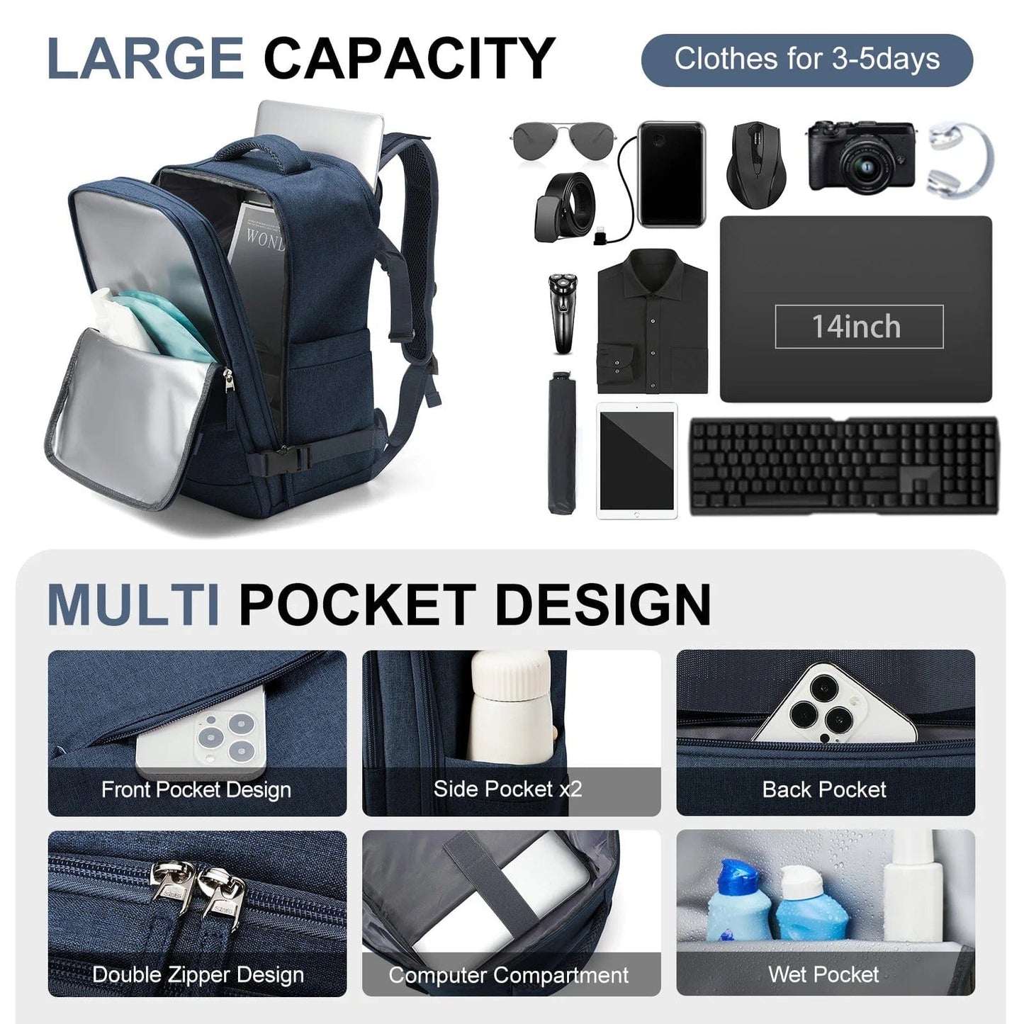 Travel Backpack for Ryanair | 40x20x25 Cabin Bag for Women & Men, Leisure School Laptop