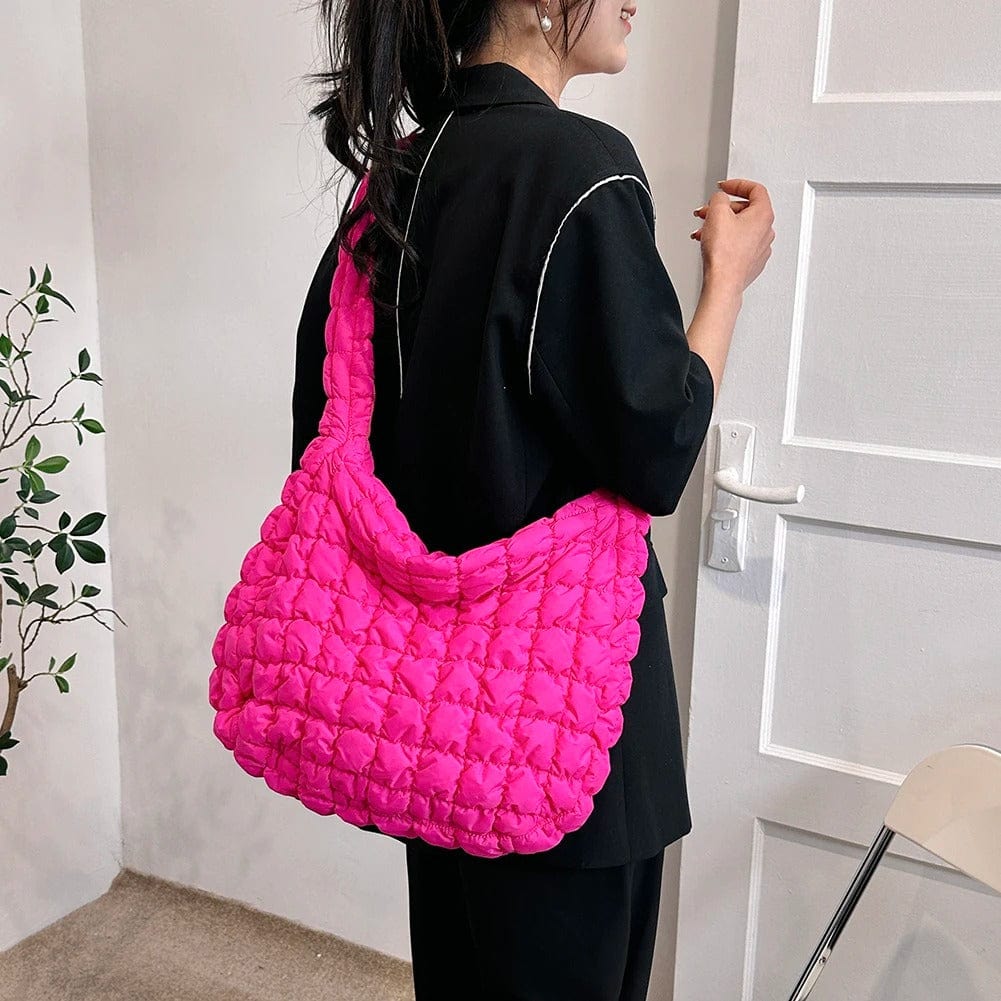 CloudQuilt Quilted Padded Crossbody Bag for Women – Pleated Ruched Tote & Bucket Shoulder Handbag