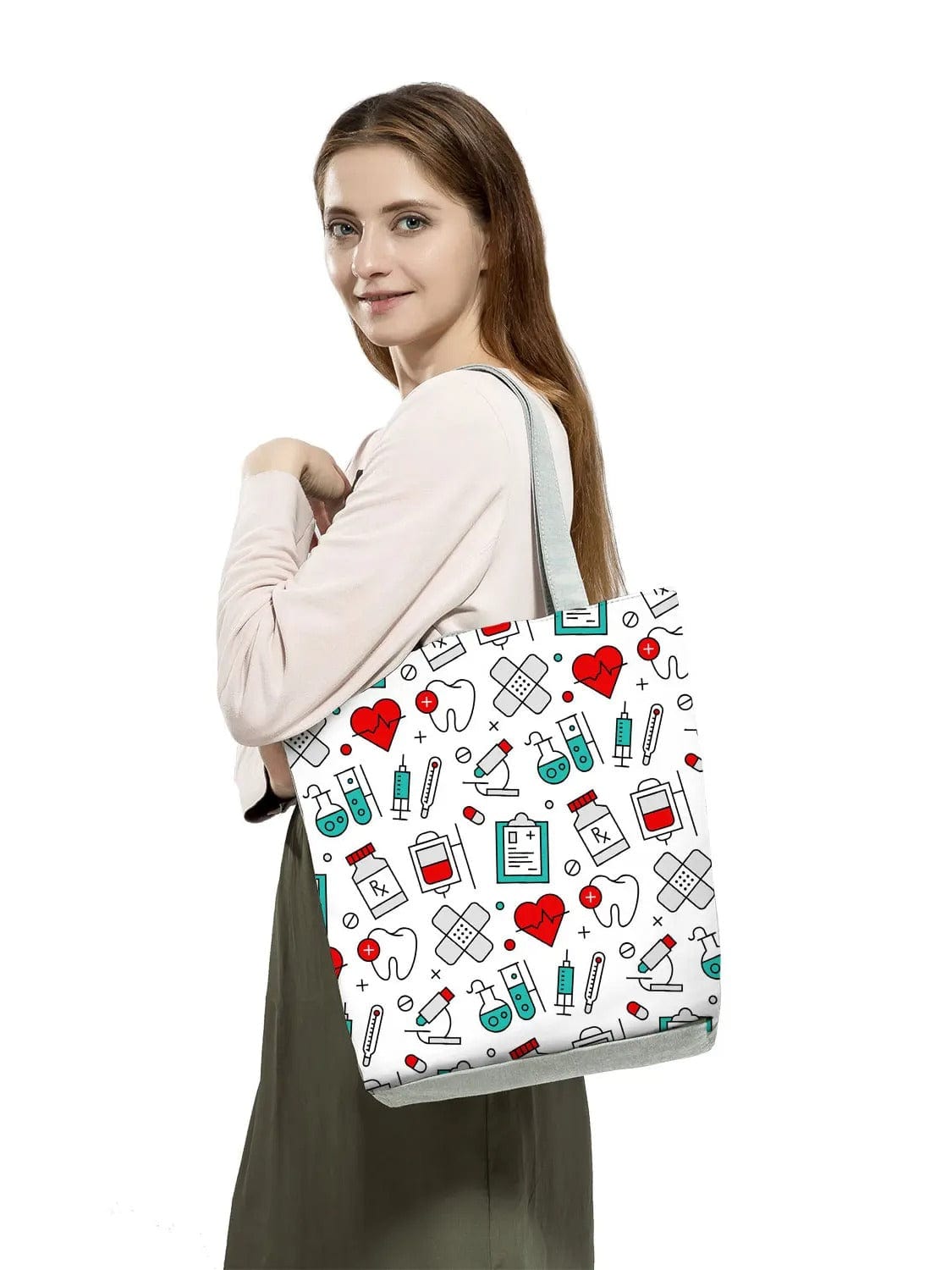 CartoonNurse Ladies Printed Handbag – Foldable High Capacity Eco Reusable Shoulder Bag for Travel & Shopping