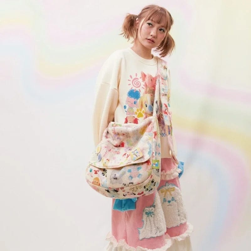 Y2K Sweet Fleece Shoulder Bag - 2023 Korean Fashion Crossbody for Girls & Women,