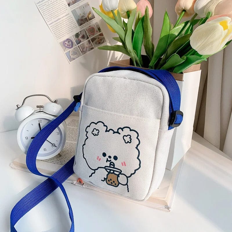 Cute Bear Rabbit Print Mini Canvas Crossbody Bag for Women & Girls – Trendy Cartoon Shoulder