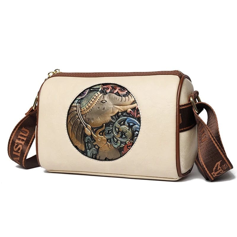Women's Shoulder Bag with Elephant Embroidery – High-Quality Leather Messenger Bag