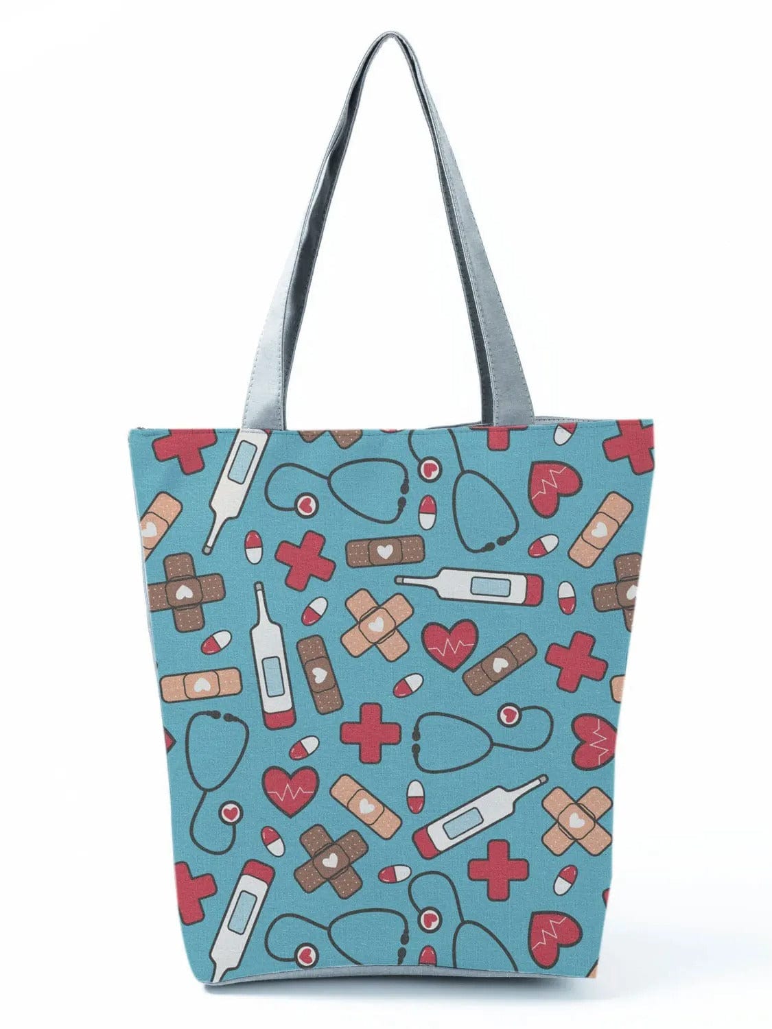 CartoonNurse Ladies Printed Handbag – Foldable High Capacity Eco Reusable Shoulder Bag for Travel & Shopping
