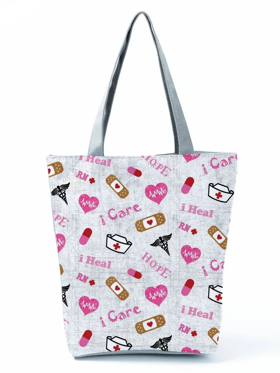 CartoonNurse Ladies Printed Handbag – Foldable High Capacity Eco Reusable Shoulder Bag for Travel & Shopping