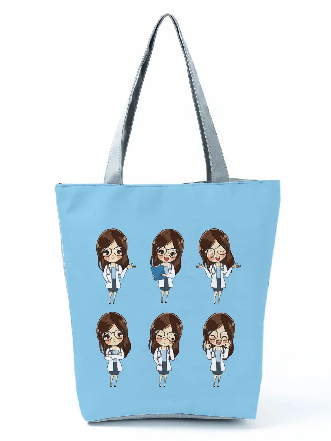 CartoonNurse Ladies Printed Handbag – Foldable High Capacity Eco Reusable Shoulder Bag for Travel & Shopping
