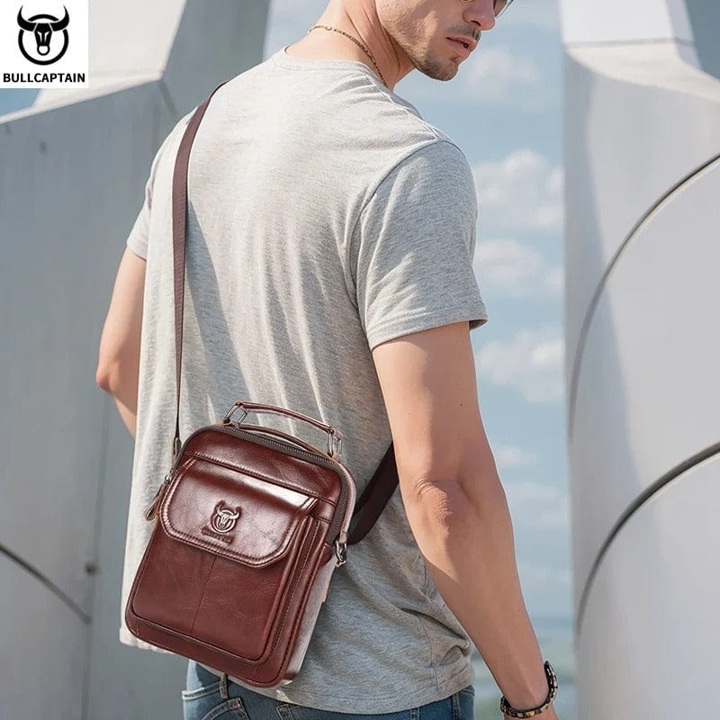 BULLCAPTAIN Men's Genuine Leather Shoulder Bag – Multifunctional Crossbody Handbag