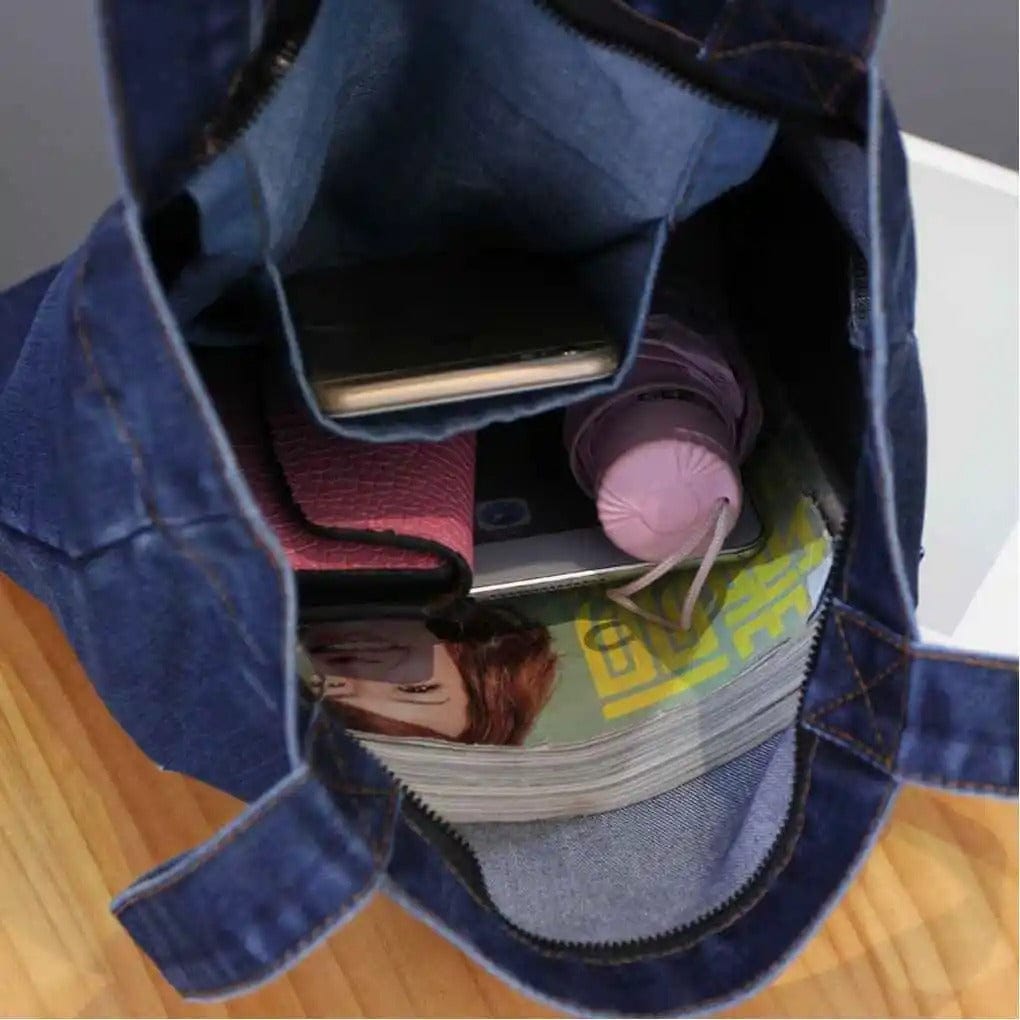 Denimica Large Capacity Denim Shoulder Bag – Fashionable Solid Color Canvas Handbag