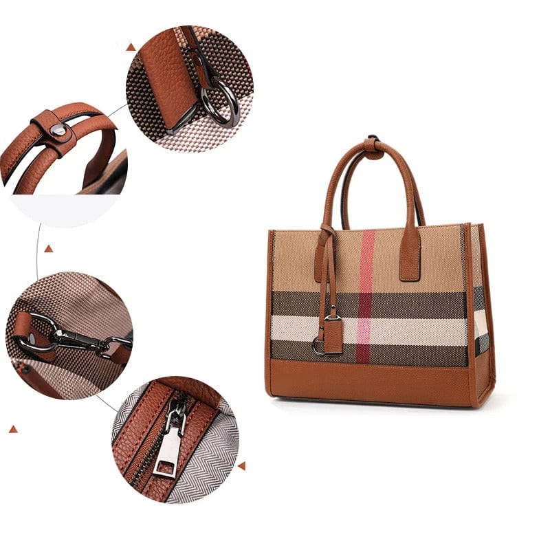 Aidrani Plaid Canvas Handbag – Classic Women’s Large Capacity Cowhide Shoulder