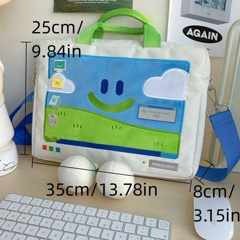 Funny Cartoon Smiling Face Shoulder Bag – Embroidered Large Capacity Laptop Bag