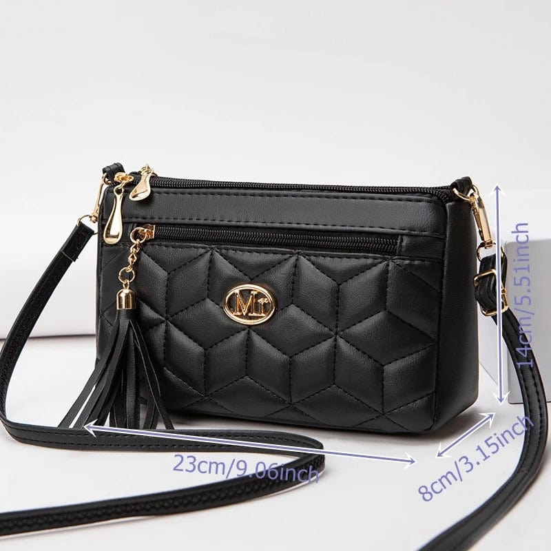 Double Zipper Crossbody Bag – PU Leather Diamond Lattice Shoulder Bag with