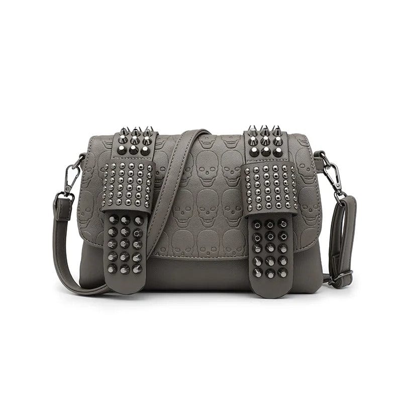 Fashion Women’s Black Leather Messenger Bag | Vintage Skull Rivets Crossbody