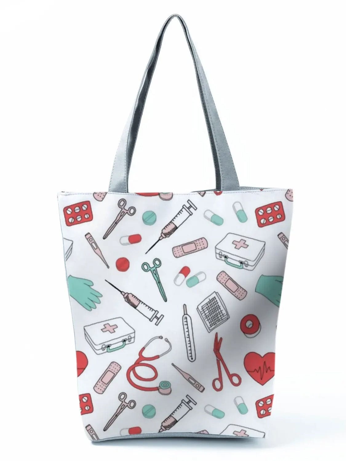 CartoonNurse Ladies Printed Handbag – Foldable High Capacity Eco Reusable Shoulder Bag for Travel & Shopping