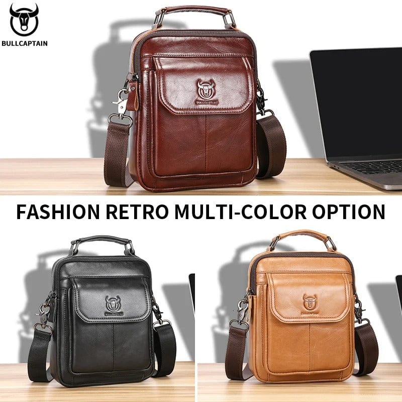 BULLCAPTAIN Men's Genuine Leather Shoulder Bag – Multifunctional Crossbody Handbag