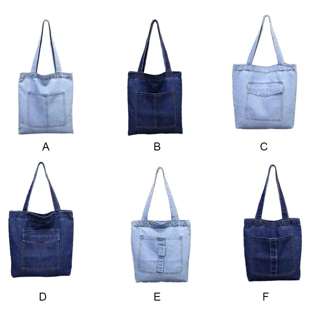 Denimica Large Capacity Denim Shoulder Bag – Fashionable Solid Color Canvas Handbag