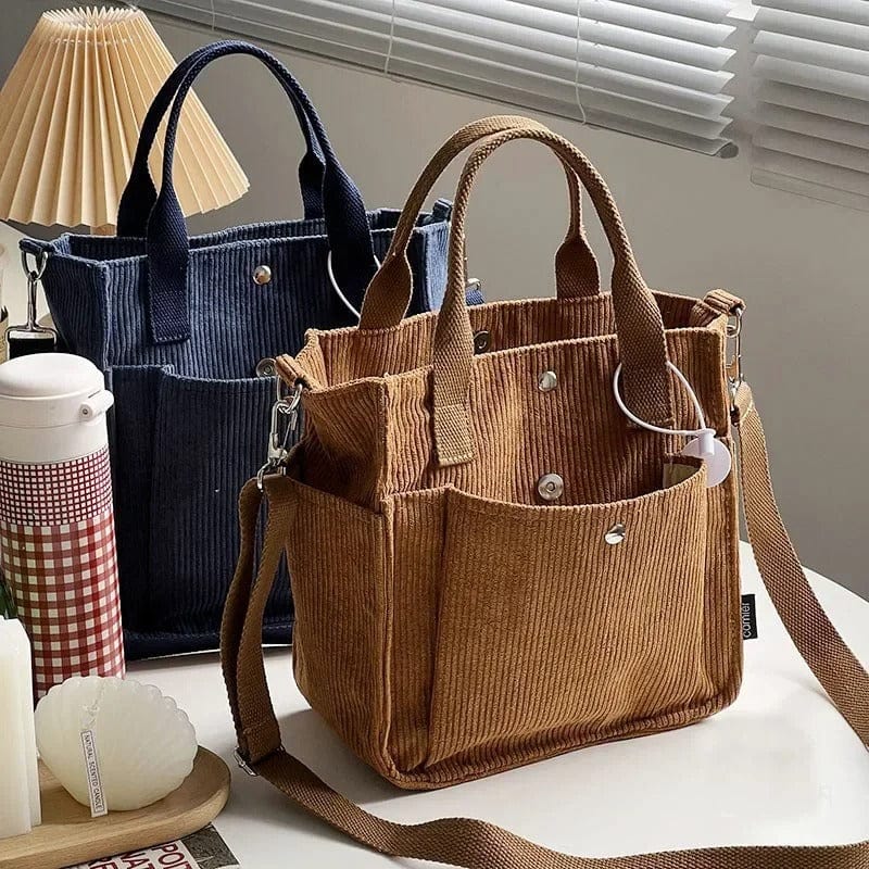 Large Corduroy Women's Shoulder Bag – Canvas Tote & Messenger Crossbody Bag for Students & Casual Wea