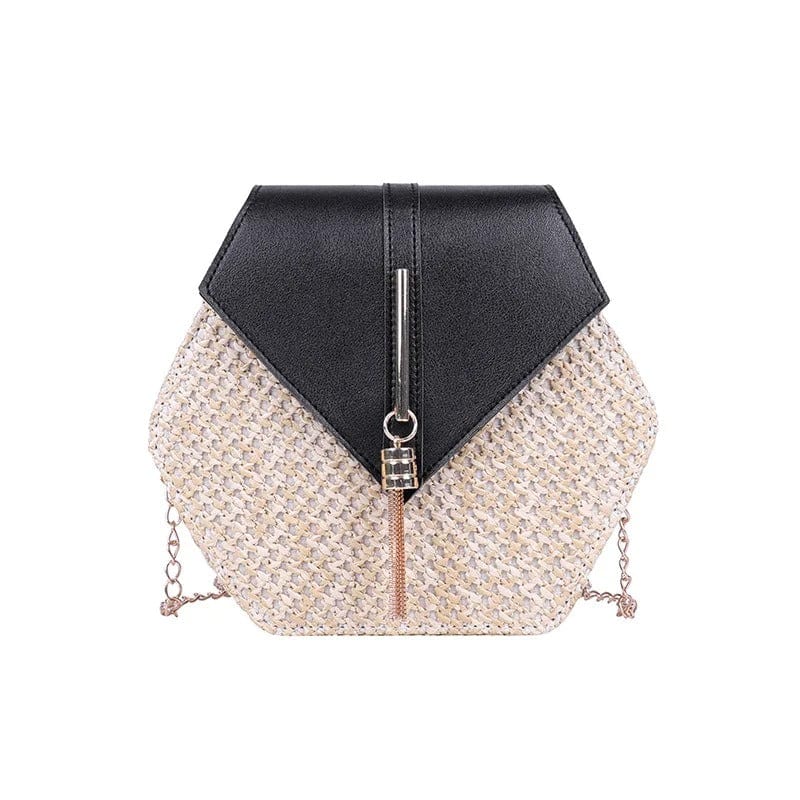 Handmade Straw & Leather Handbag for Women – Summer Rattan Beach Circle
