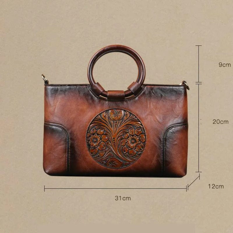 Vintage Luxe Leather Women's Handbag - Retro Embossed Shoulder & Messenge