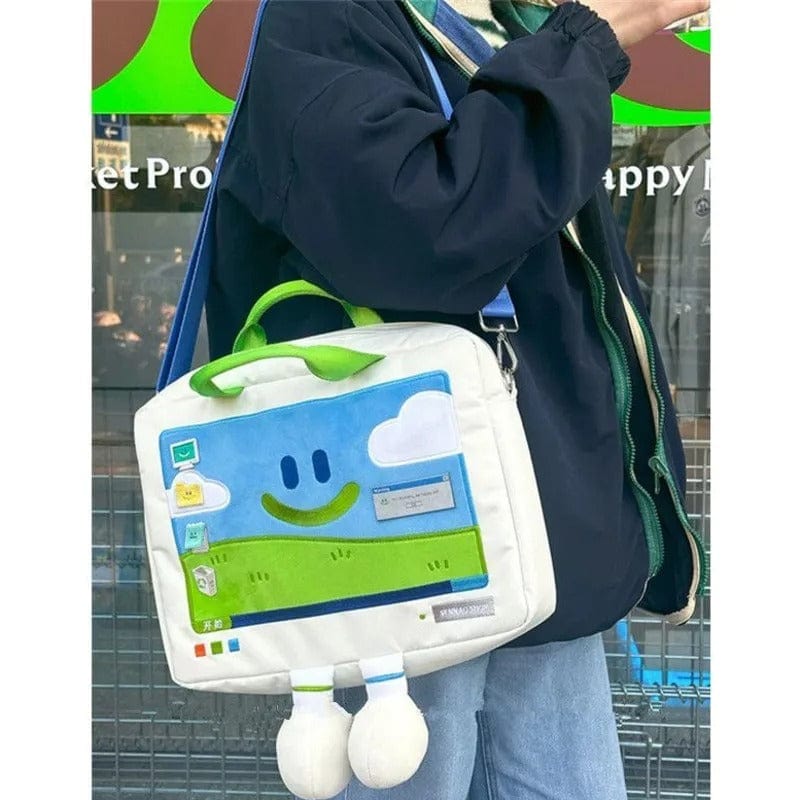 Funny Cartoon Smiling Face Shoulder Bag – Embroidered Large Capacity Laptop Bag