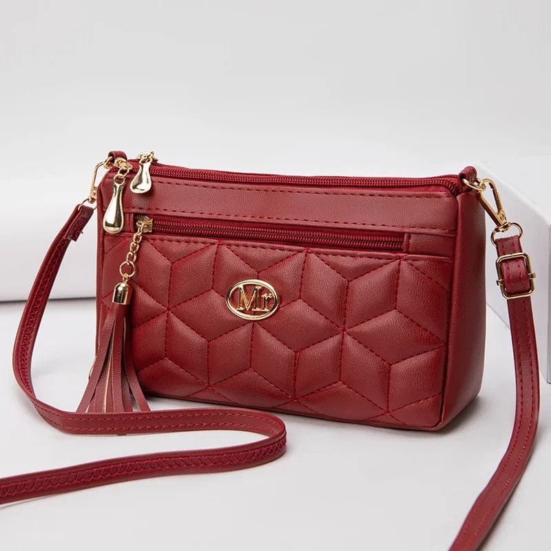 Double Zipper Crossbody Bag – PU Leather Diamond Lattice Shoulder Bag with