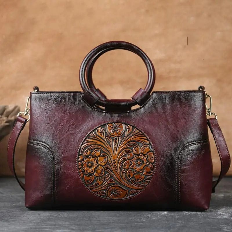 GAGACIA Chinese Style Embossed Leather Handbag – High-Quality Handmade Shoulder Bag for Women