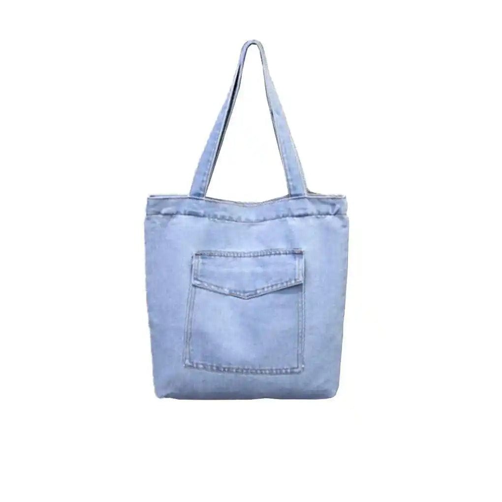 Denimica Large Capacity Denim Shoulder Bag – Fashionable Solid Color Canvas Handbag