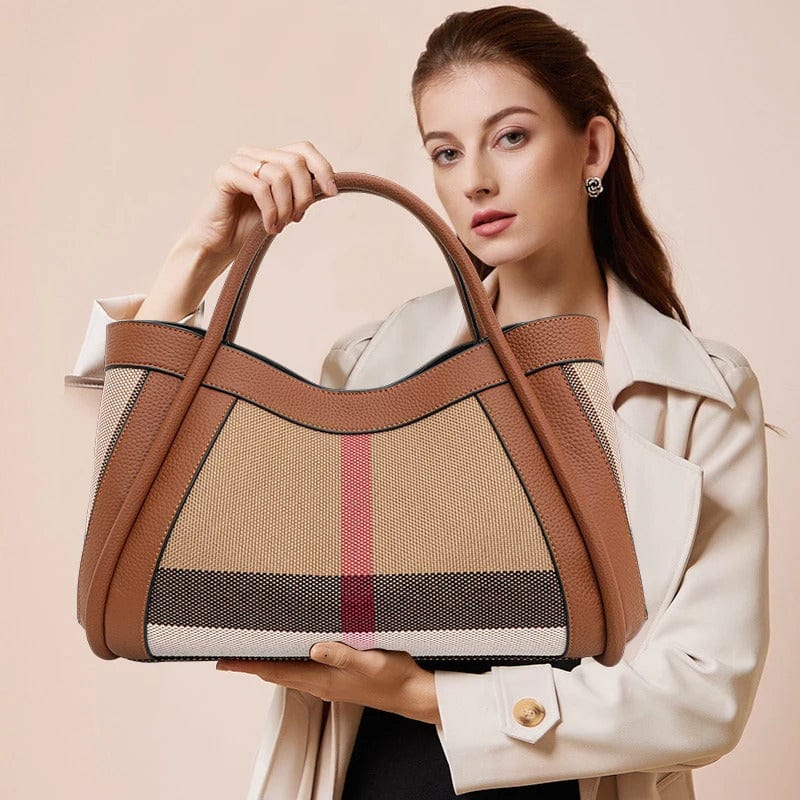 Aidrani 2024 Retro Checkered Women's Handbag – Large Canvas & Cowhide Tote Bag