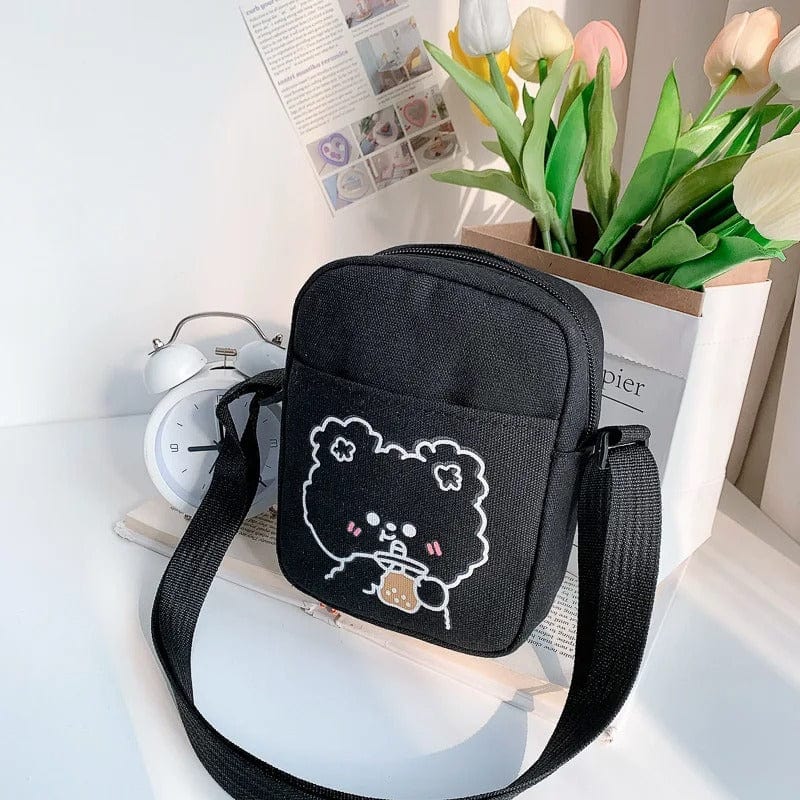 Cute Bear Rabbit Print Mini Canvas Crossbody Bag for Women & Girls – Trendy Cartoon Shoulder