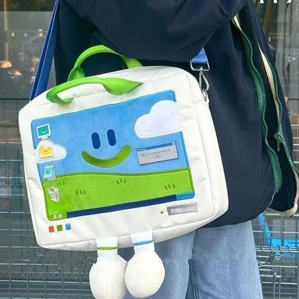 Funny Cartoon Smiling Face Shoulder Bag – Embroidered Large Capacity Laptop Bag