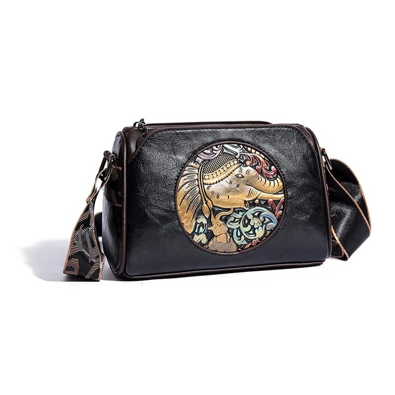 Women's Shoulder Bag with Elephant Embroidery – High-Quality Leather Messenger Bag