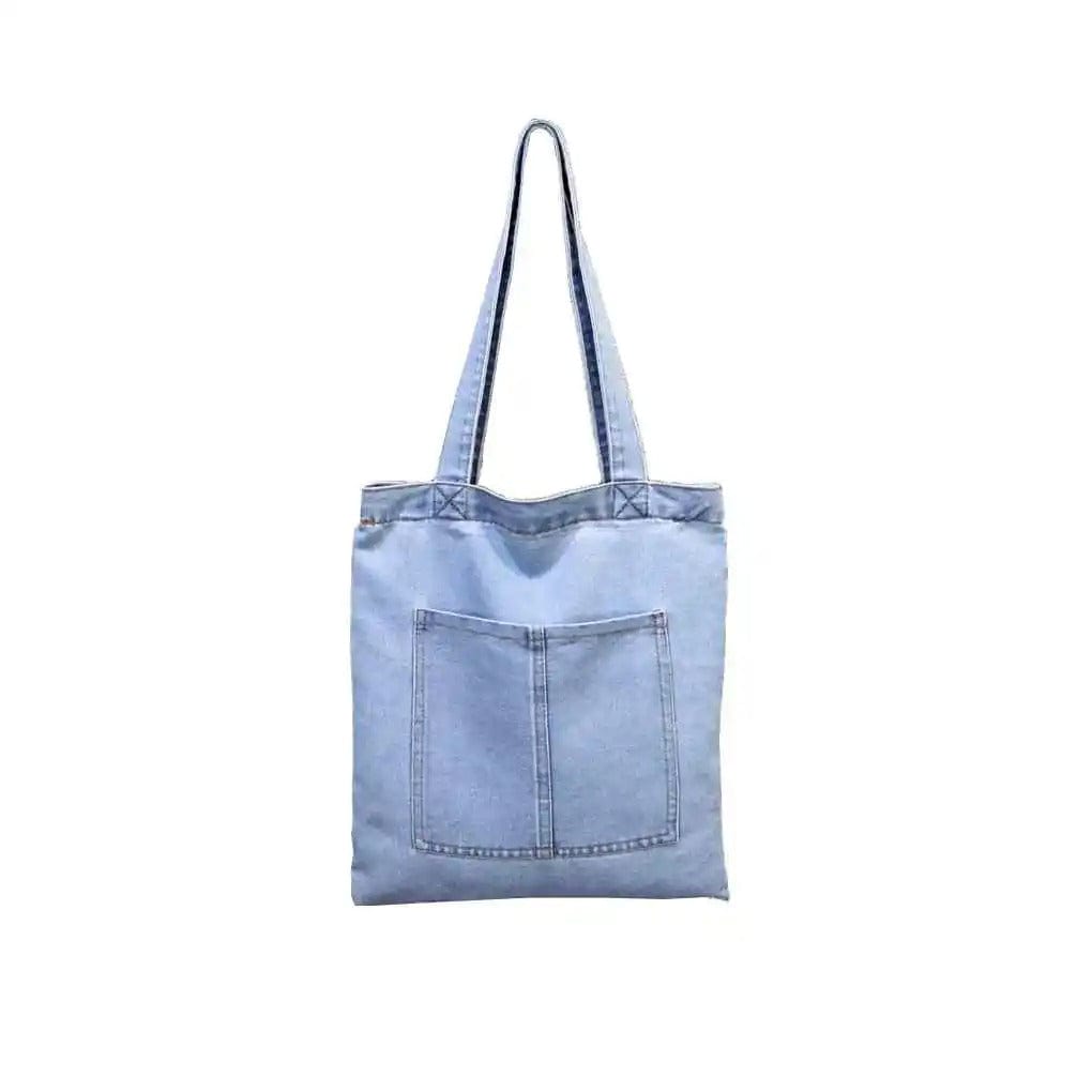 Denimica Large Capacity Denim Shoulder Bag – Fashionable Solid Color Canvas Handbag