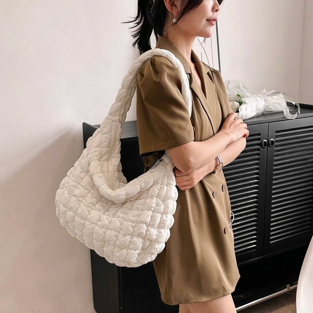 CloudQuilt Quilted Padded Crossbody Bag for Women – Pleated Ruched Tote & Bucket Shoulder Handbag