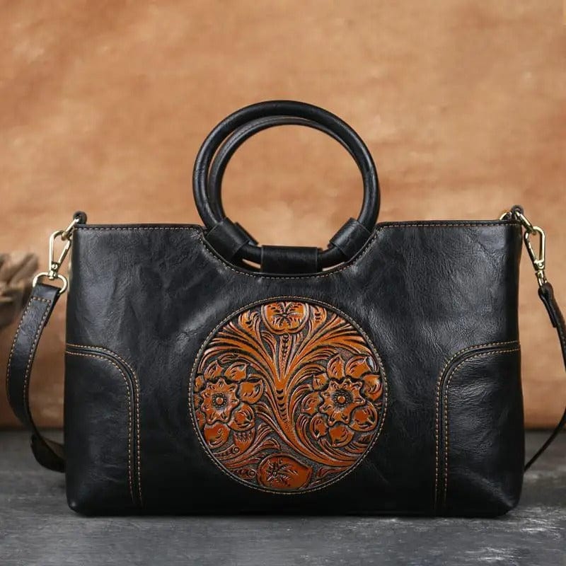 Vintage Luxe Leather Women's Handbag - Retro Embossed Shoulder & Messenge